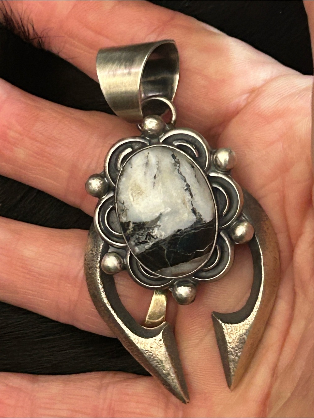 Native White Buffalo Turquoise Sterling Silver Chimney Butte Pendant